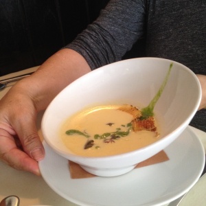 corn soup at Harvest Restaurant, Cambridge, MA. . . 
