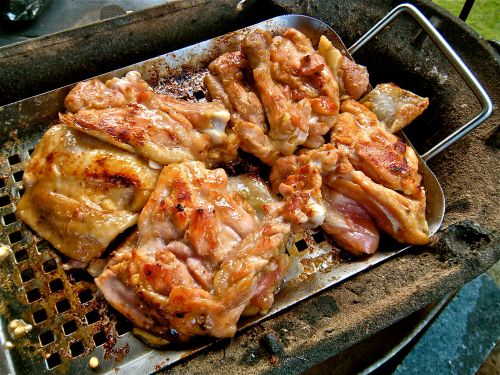 chicken browning on the charcoal grill hibachi! Yum!